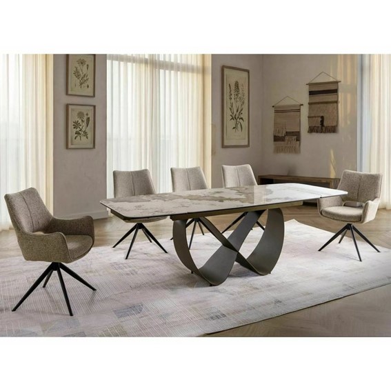 Stół Rozkładany INFINITY Ceramic (240-160)x95cm Biały Połysk/Miedziany