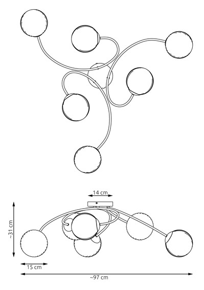Lampa Sufitowa VIBRA 6 Czarny/Opal