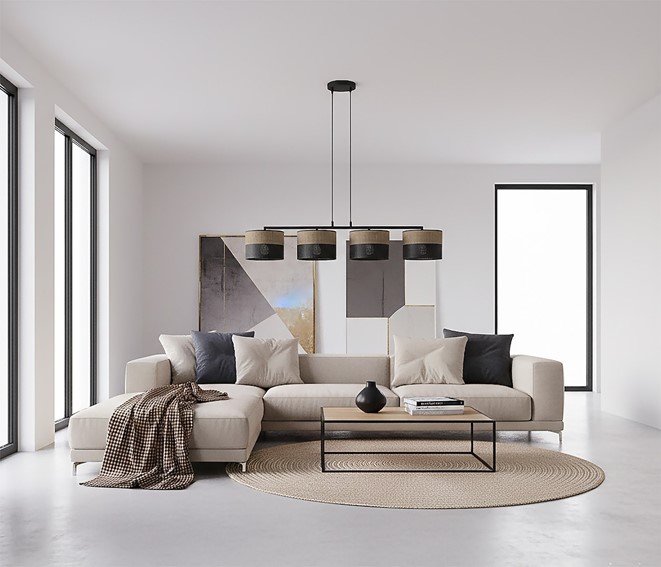 Lampa Wisząca KARBON 4 Czarny/Brązowy