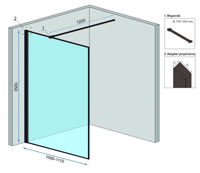 Ścianka Prysznicowa BLER 110 Czarny