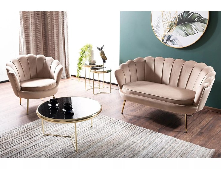 Sofa CAMELLIA 2 Velvet Beżowy/Złoty Bluvel 28