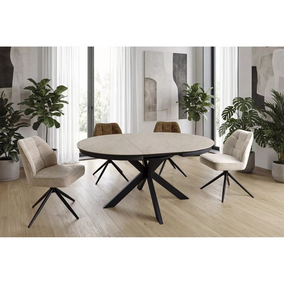 Stół Rozkładany PORTO Ceramic (160-120)x120cm Beż Połysk/Czarny Mat