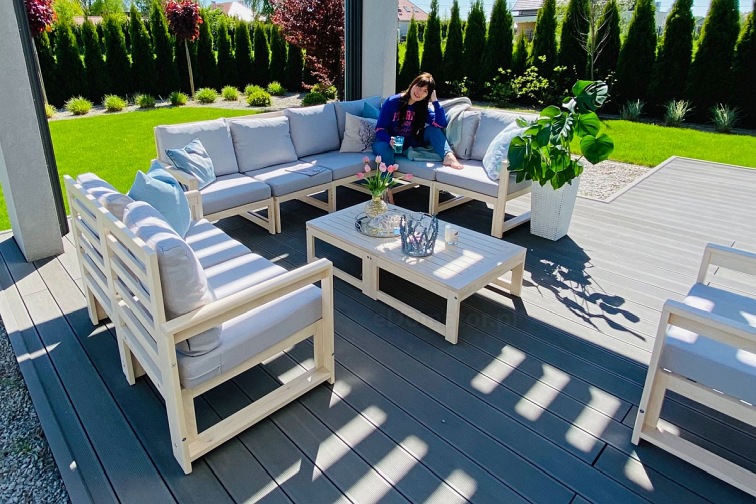 Sofa Ogrodowa Narożna MALTA 5-Osobowa Brązowy/Szary