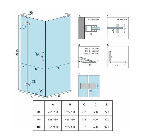 Ścianka Prysznicowa HUGO 90 Czarny