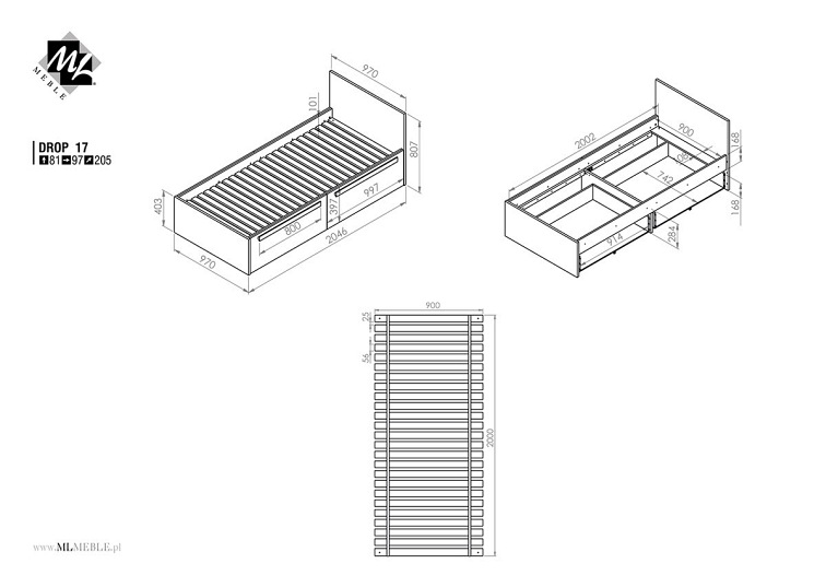 Łóżko DROP 17 Szary