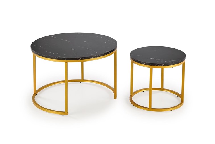 Zestaw Dwóch Ław PAOLA Złoty/Czarny Marmur