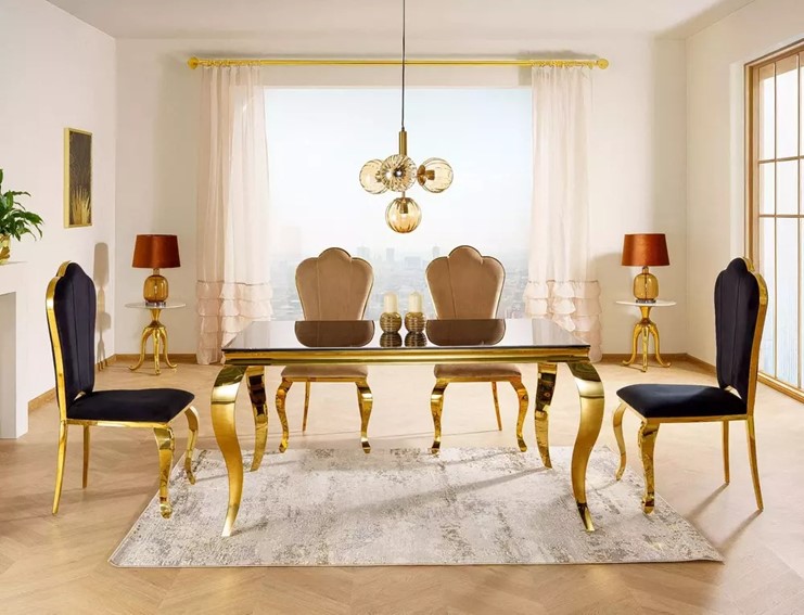 Stół PRINCE 150x90 Czarny/Złoty