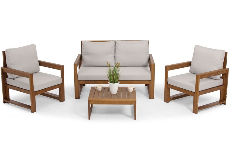 Zestaw Ogrodowy MALTA 4-Osobowy ze Stolikiem Brązowy/Szary