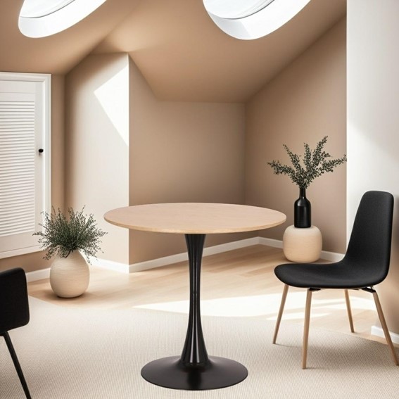 Stół  SIMPLET SKINNY Fi80cm Dąb/Czarny