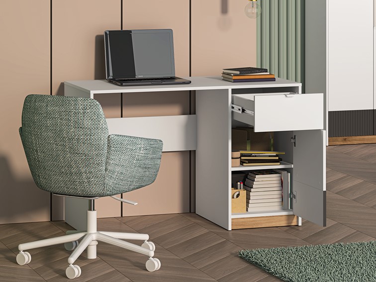 Biurko TORINO 08 Biały Alpejski/Castello Miodowy/Grafit Mat