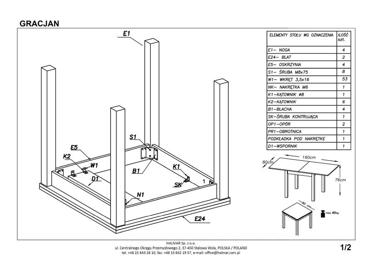 Stół Rozkładany GRACJAN (80-160)x80 Biały/Dąb Sonoma