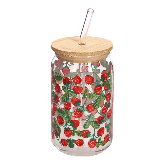 Szklanka z Pokrywką i Słomką SOLEO Poziomki