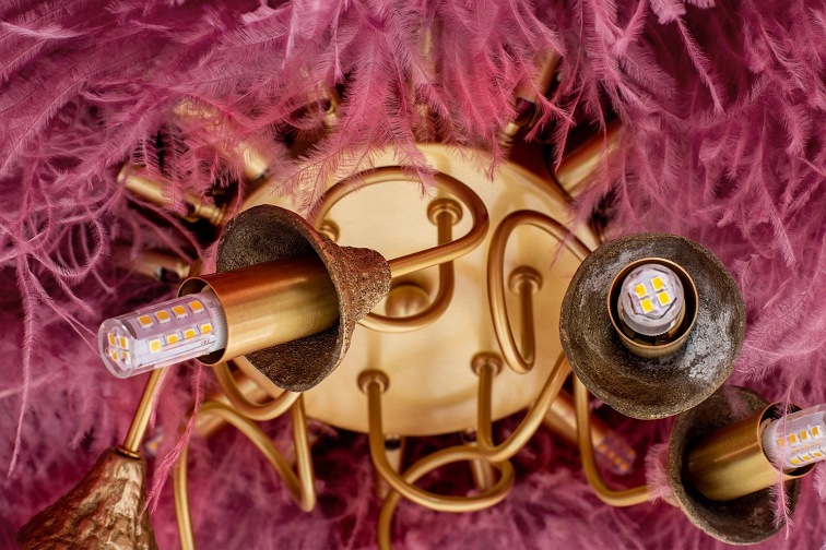 Lampa Wisząca Tiffany 135 Różowy/Naturalne Pióra