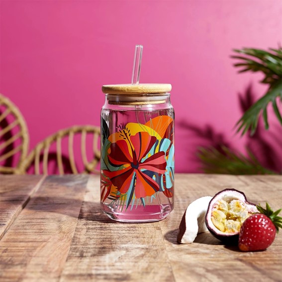 Szklanka EXOTIC PARADISE z Pokrywką i Słomką 450 ml Wielokolorowy