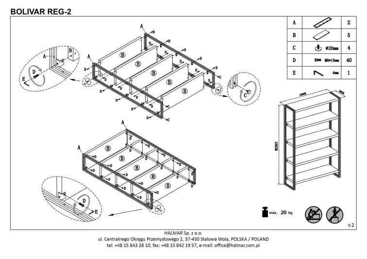 BOLIVAR REG2 regał dąb złoty / czarny (1p=1sz