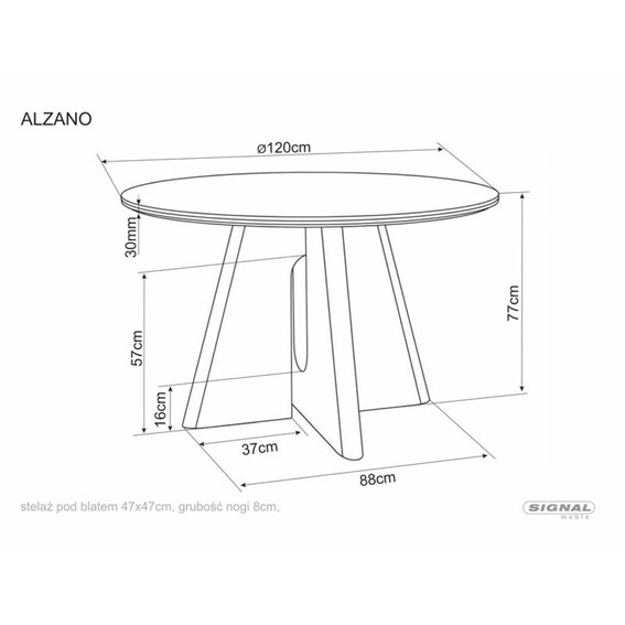 Stół ALZANO Ceramic Fi120cm Biały Połysk/Dąb