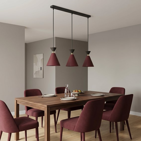 Lampa Wisząca KLEVER 3 Burgundowy/Czarny