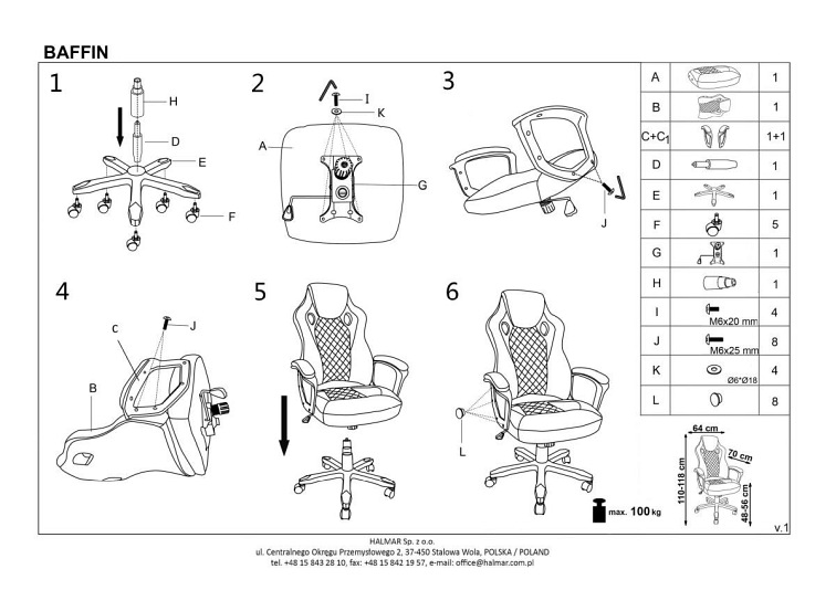 Fotel Gamingowy Obrotowy BAFFIN Czarny/Czerwony