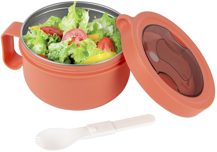 Okrągły Lunch Box Pomarańczowy Z Widelcem