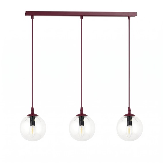Lampa Wisząca COSMO 3 Burgundowy/Transparentny