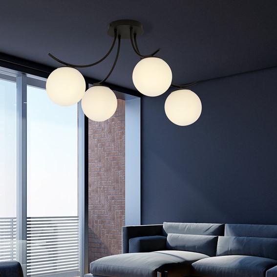 Lampa Sufitowa BOSTON 4 Czarny/Opal