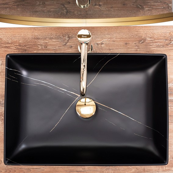 Umywalka Nablatowa INGA MATT Marmur/Czarny