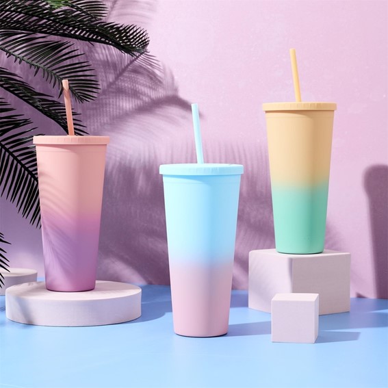 Kubek ze Słomką Niebieski/Różowy