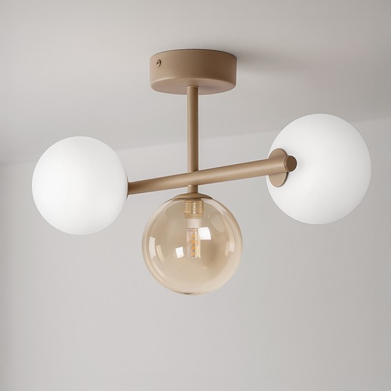 Lampa Sufitowa LEMO K-5845 Beż/Biały/Bursztynowy