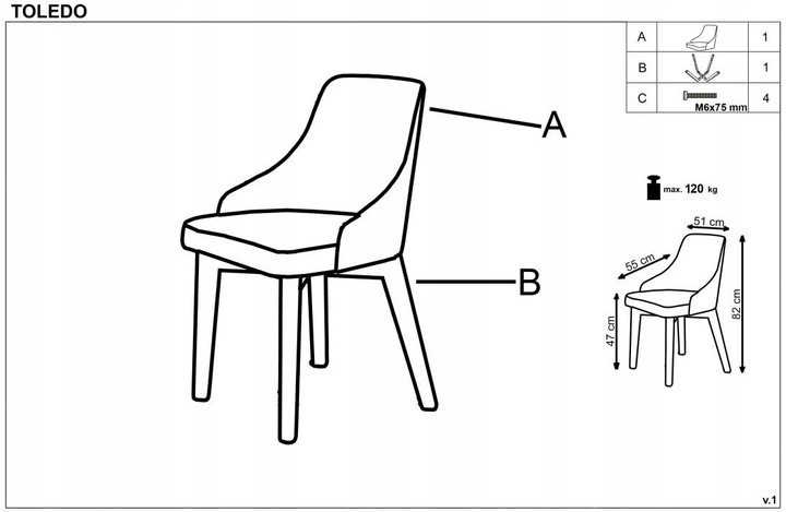 Krzesło TOLEDO 2 Grafitowy/Solo 265