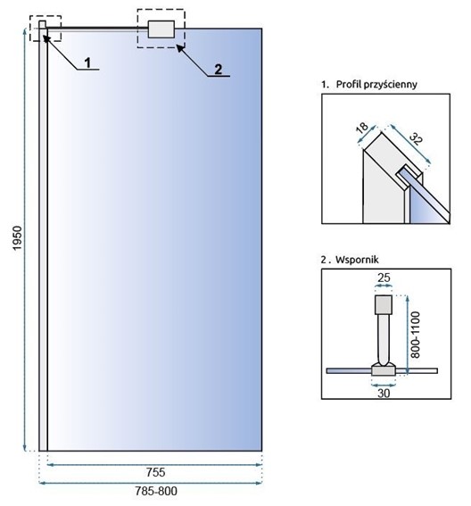Ścianka Prysznicowa AERO "N" 70 Chrom