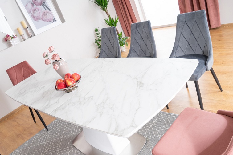 Stół SATURN II CERAMIC (210-160)x90 Biały Efekt Marmuru