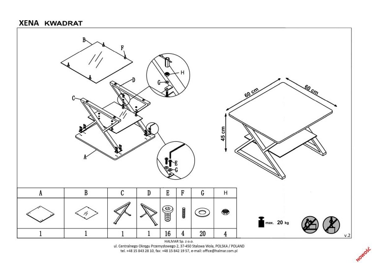 Ława XENA KWADRAT Czarny/Naturalny