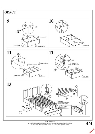 Łóżko GRACE z Szufladami Velvet 160x200 cm Popiel