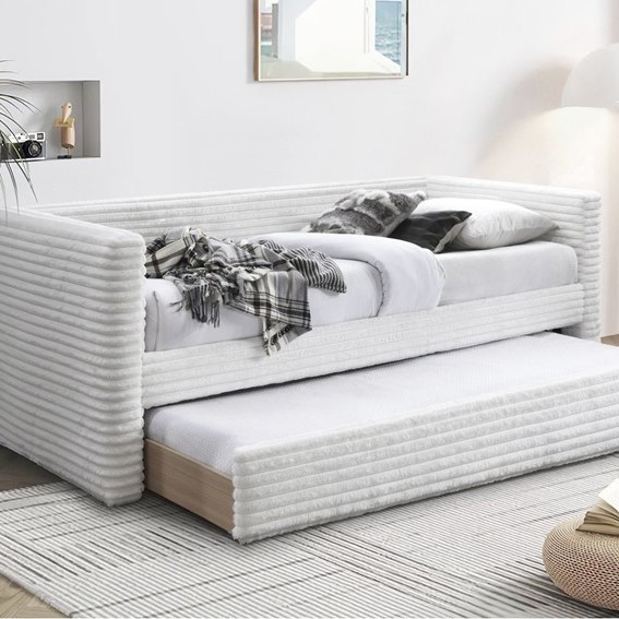 Łóżko ALABAMA z Wysuwanym Materacem 90x200 cm Kremowy