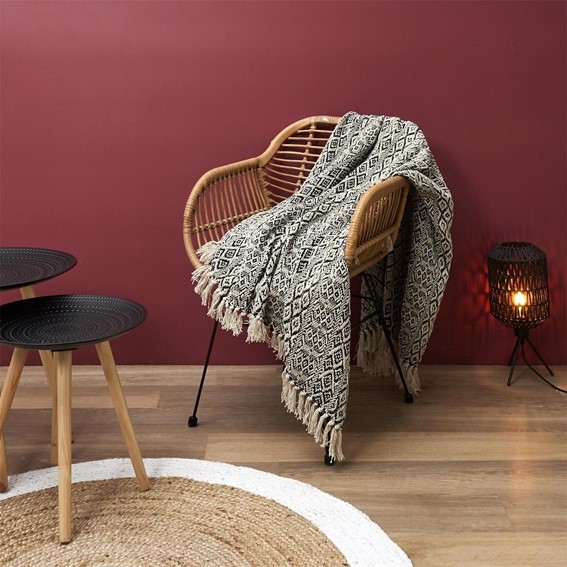 Narzuta na Łóżko Etniczna 170x250cm Czarny/Biały