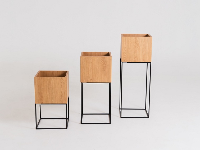 Donica Palmus Metal 35x35x60 Czarny, Dąb