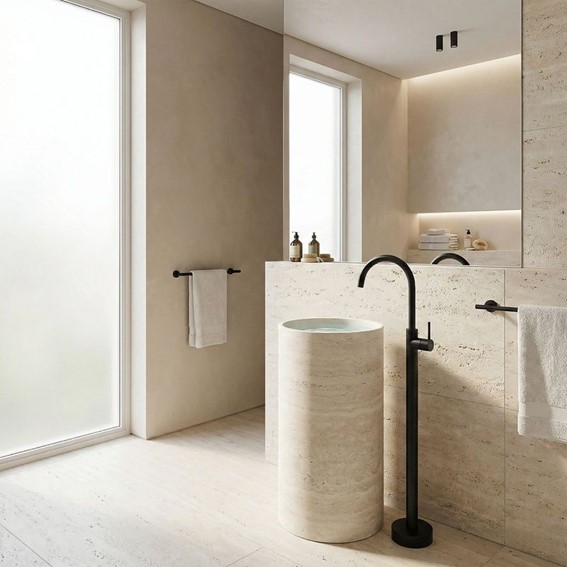 Bateria Umywalkowa Podłogowa LUNGO Czarny