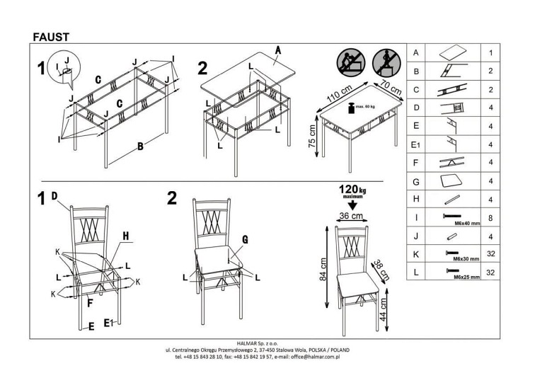 FAUST zestaw stół + 4 krzesła dąb sonoma