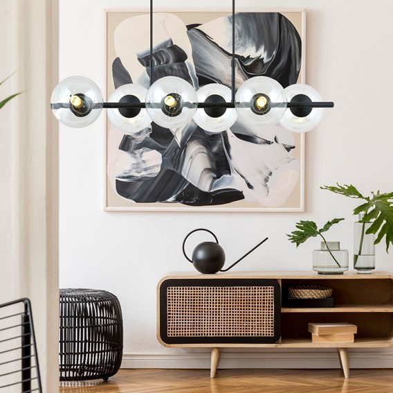 Lampa Wisząca RORY 6 Czarny/Transparentny