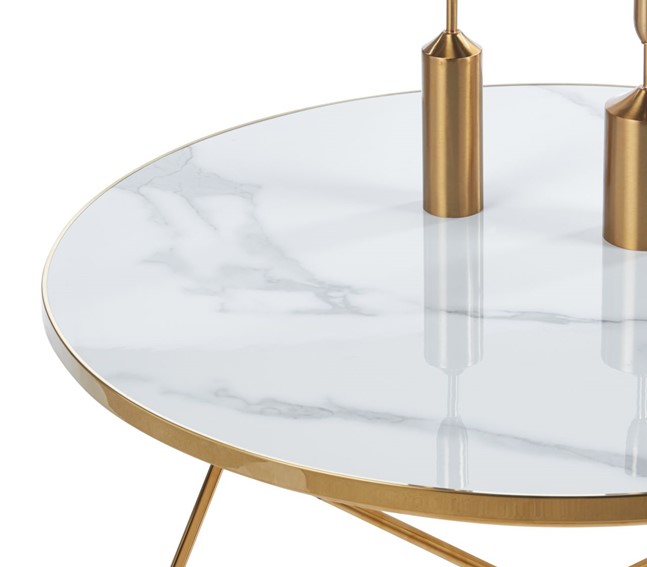 Ława L12-FX (G) fi80 Biały Marmur/Złoty