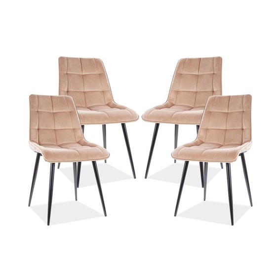 Zestaw 4x Krzesło CHIC Velvet Czarny/Beż