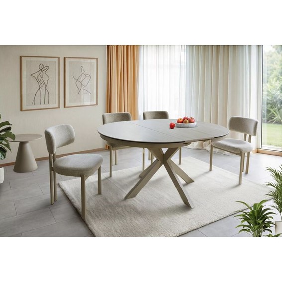 Stół Rozkładany PORTO Ceramic (160-120)x120cm Beż Połysk/Kaszmir