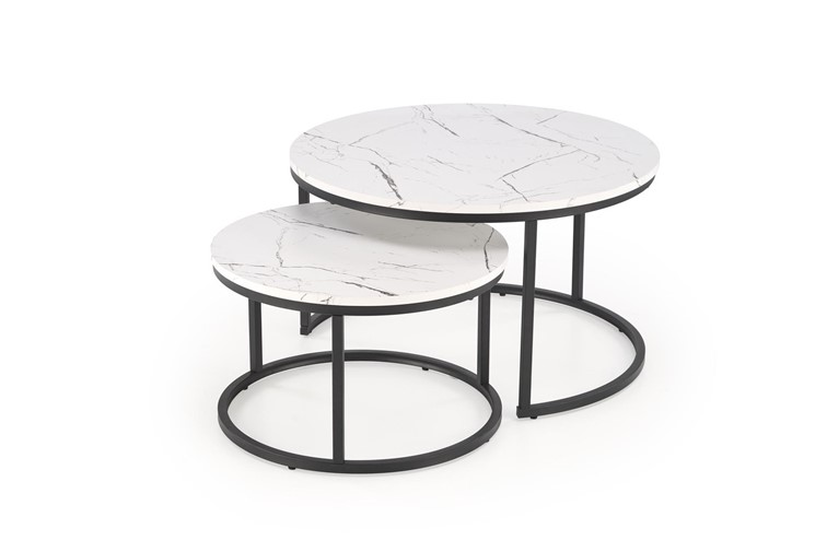 Zestaw 2 Ław JAVA Czarny/Biały Marmur