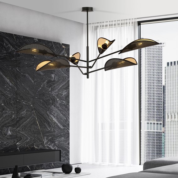 Lampa Wisząca VENE 6 Czarny/Naturalny