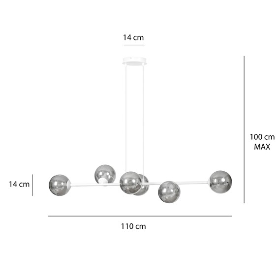Lampa Wisząca ROSSI 6 Biały/Grafitowy