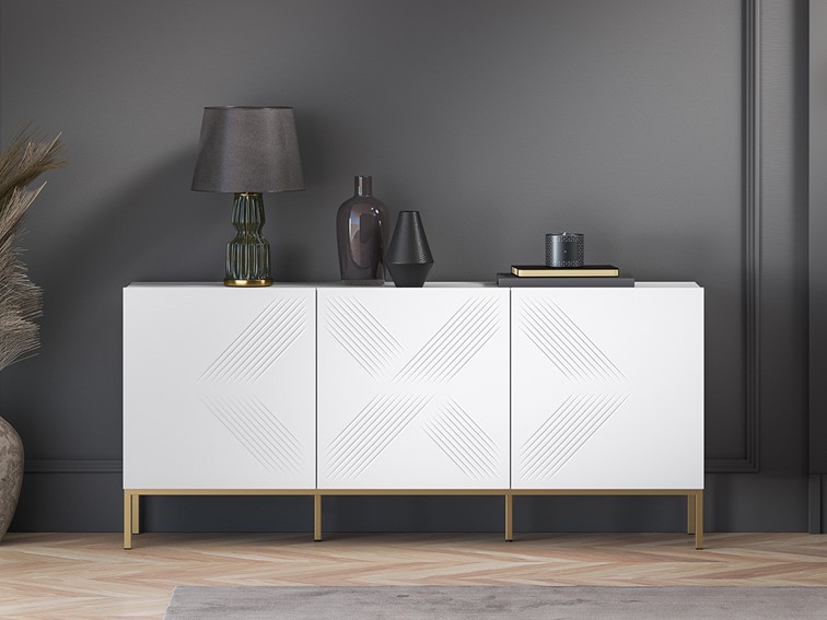 Komoda CLEARING 02 Biały alpejski/Podstawa Złoty