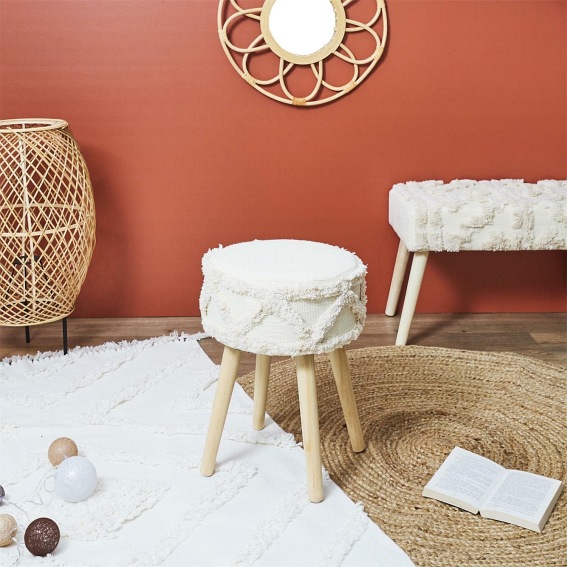 Stołek Boho Bali 41x30x30cm Naturalny/Beż