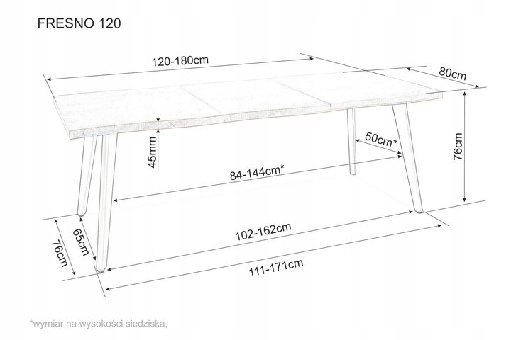 Stół Rozkładany FRESNO (120-180)x80 Dąb/Czarny