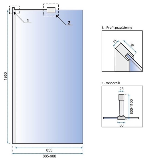 Ścianka Prysznicowa AERO "N" 70 Chrom