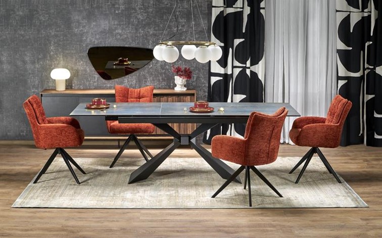 Stół Rozkładany LUCIANO (180-230)x90 cm Niebieski Marmur/Czarny